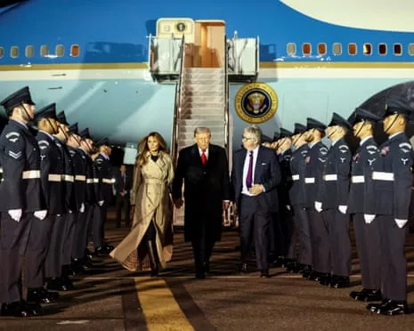 US President Trump Arrives in UK for Unprecedented Repeat State Visit Amid Protests Assemble in Windsor